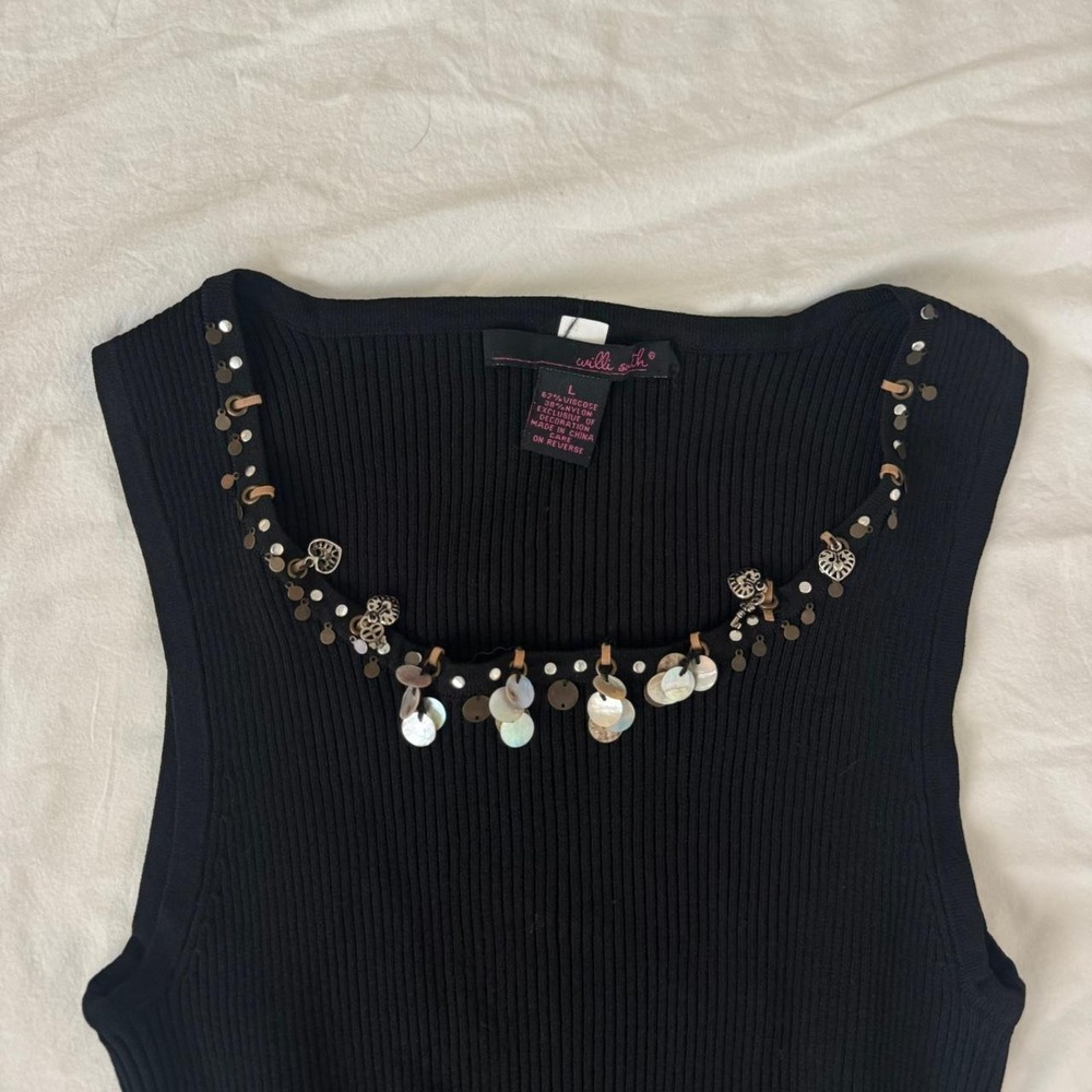 Deadstock Y2K Black halter top with beaded neckline - Picture 3 of 6